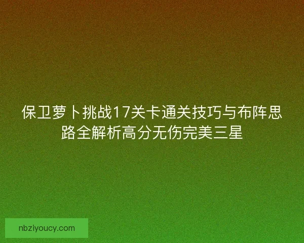 保卫萝卜挑战17关卡通关技巧与布阵思路全解析高分无伤完美三星 保卫萝卜挑战17关卡通关技巧与布阵思路全解析高分无伤完美三星