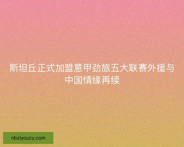 斯坦丘正式加盟意甲劲旅五大联赛外援与中国情缘再续